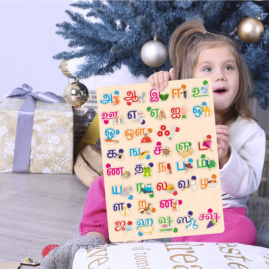 Webby Wooden Tamil Alphabets Montessori Educational Pre-School Puzzle Toy for Kids