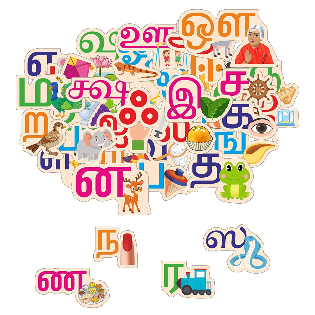 Webby Wooden Tamil Alphabets Montessori Educational Pre-School Puzzle Toy for Kids