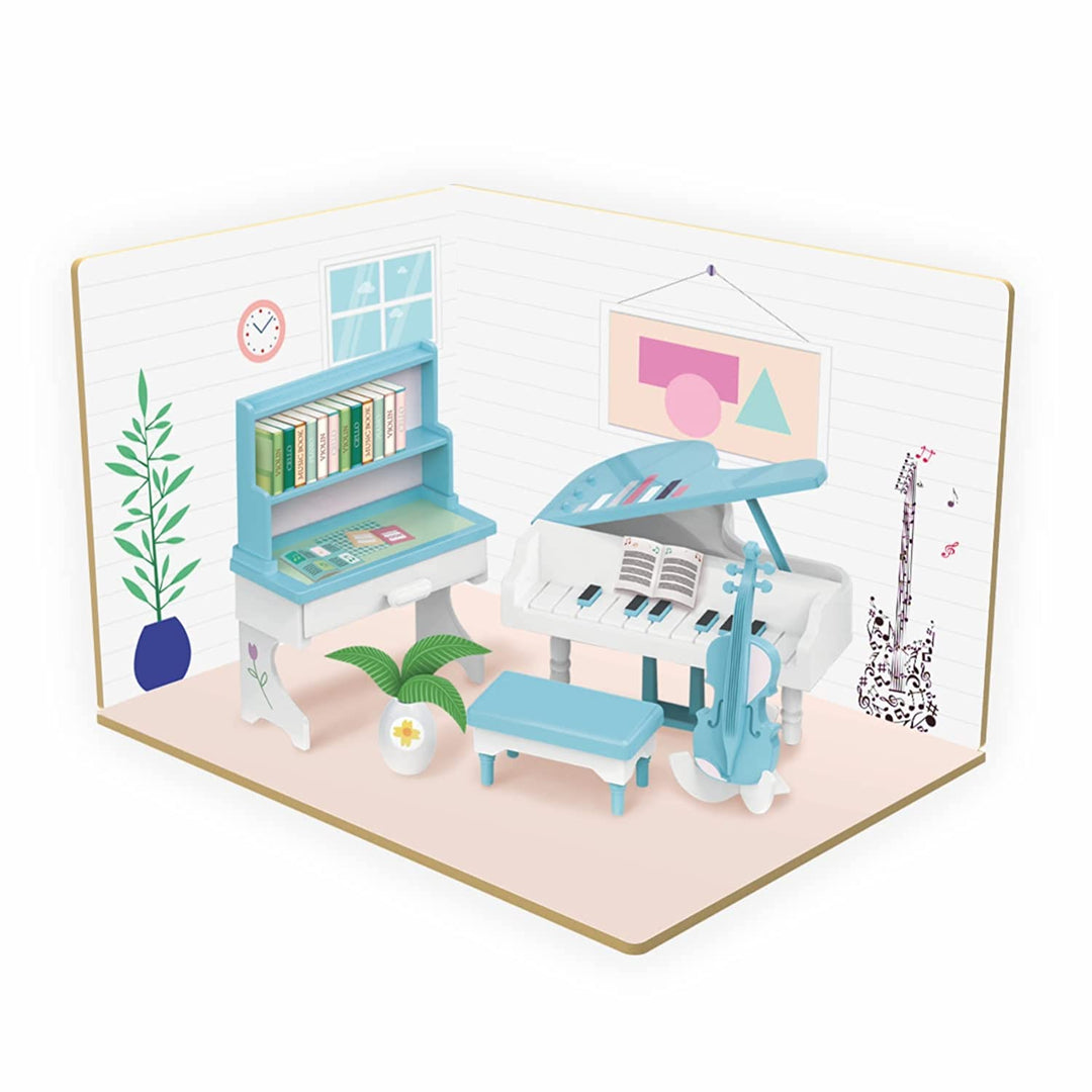 Webby DIY Piano Room Wooden Doll House with Plastic Furniture