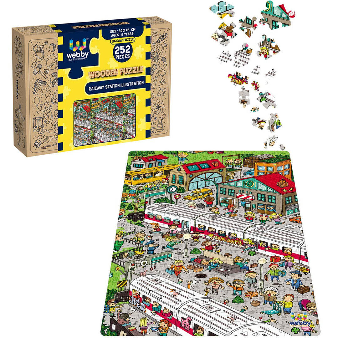 Webby Railway Station Illustration Jigsaw Puzzle, 252 pieces