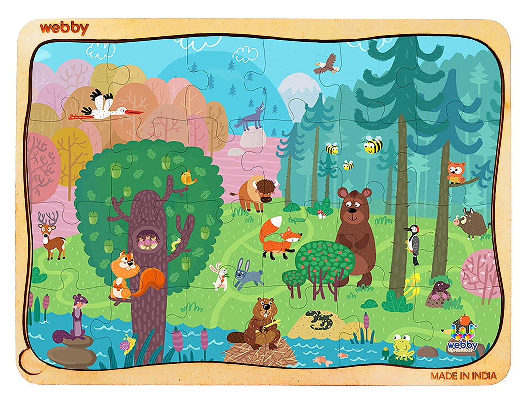 Webby Cartoon Jungle Wooden Jigsaw Puzzle, 24pcs, Multicolor