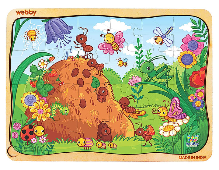 Webby Colourful Bugs Wooden Jigsaw Puzzle, 24pcs, Multicolor