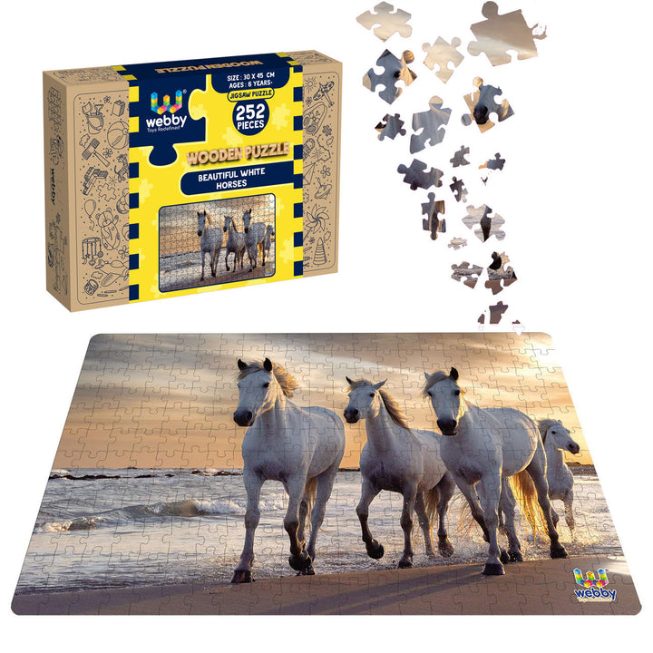 Webby Beautiful White Horses Wooden Jigsaw Puzzle, 252 pieces