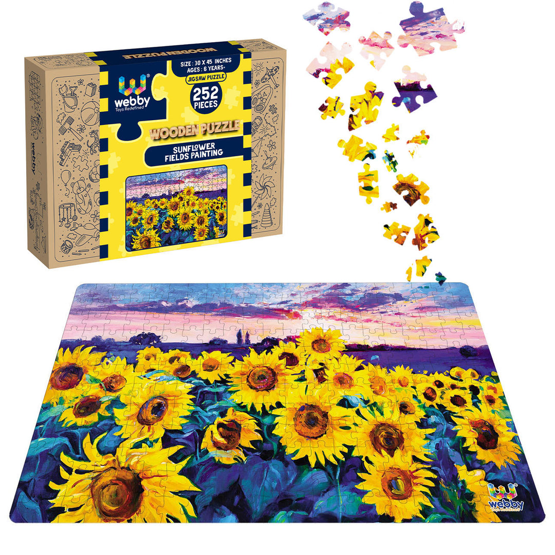 Webby Sunflower Fields Painting Jigsaw Puzzle, 252 pieces