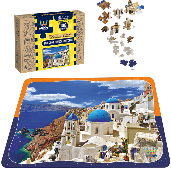 Webby Blue Dome Church Santorini Jigsaw Puzzle, 108 Pieces