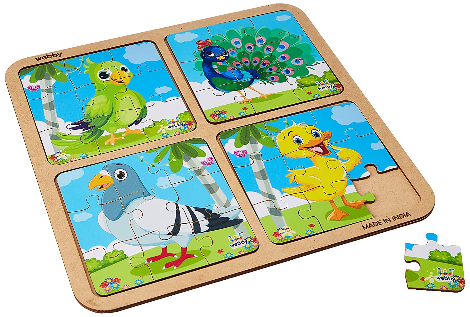 Webby 4 in 1 Wooden Birds Puzzle Toy, 36 Pcs – Webby Toys