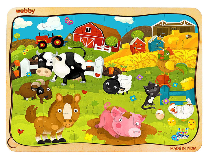 Webby Cartoon Farm Animals Wooden Jigsaw Puzzle, 24pcs, Multicolor