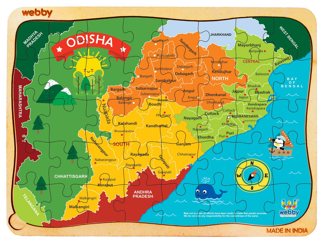 Webby Odisha Map Wooden Floor Puzzle, 40 Pcs