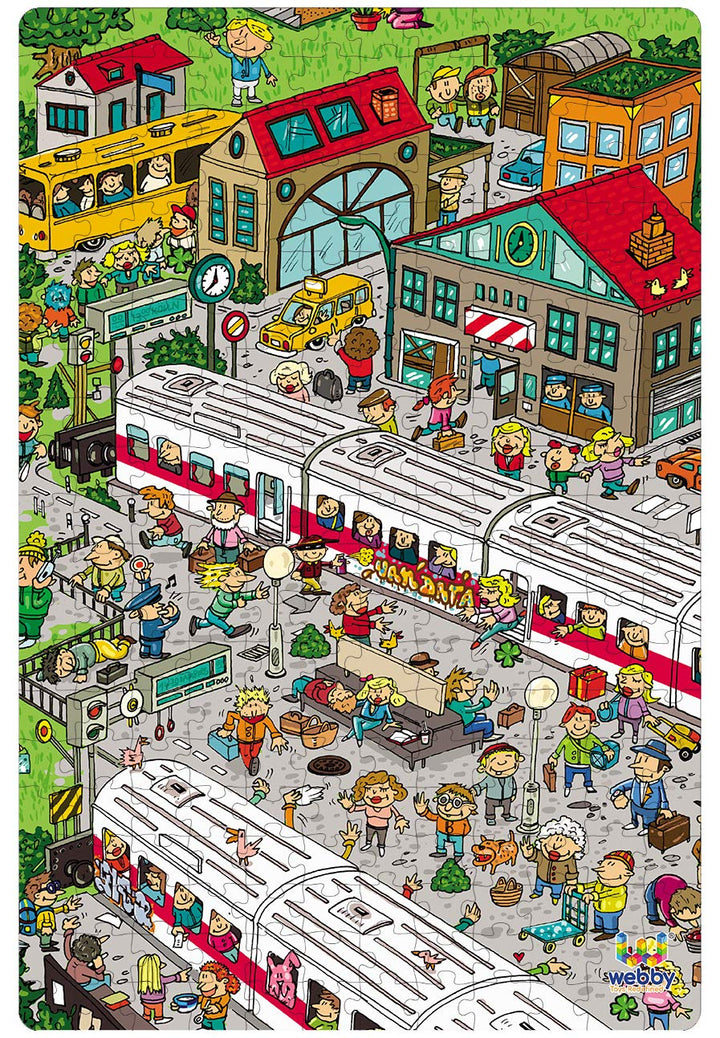 Webby Railway Station Illustration Jigsaw Puzzle, 252 pieces