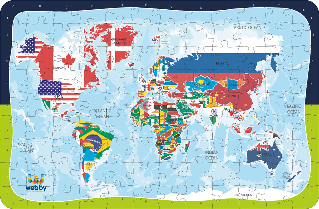 Webby World Map with Flags Wooden Jigsaw Puzzle, 108 Pieces