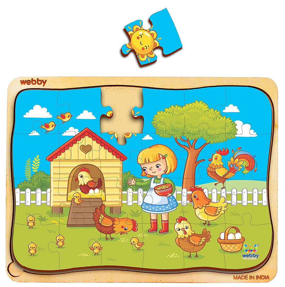 Webby Chicken Coop Wooden Jigsaw Puzzle, 24pcs, Multicolor