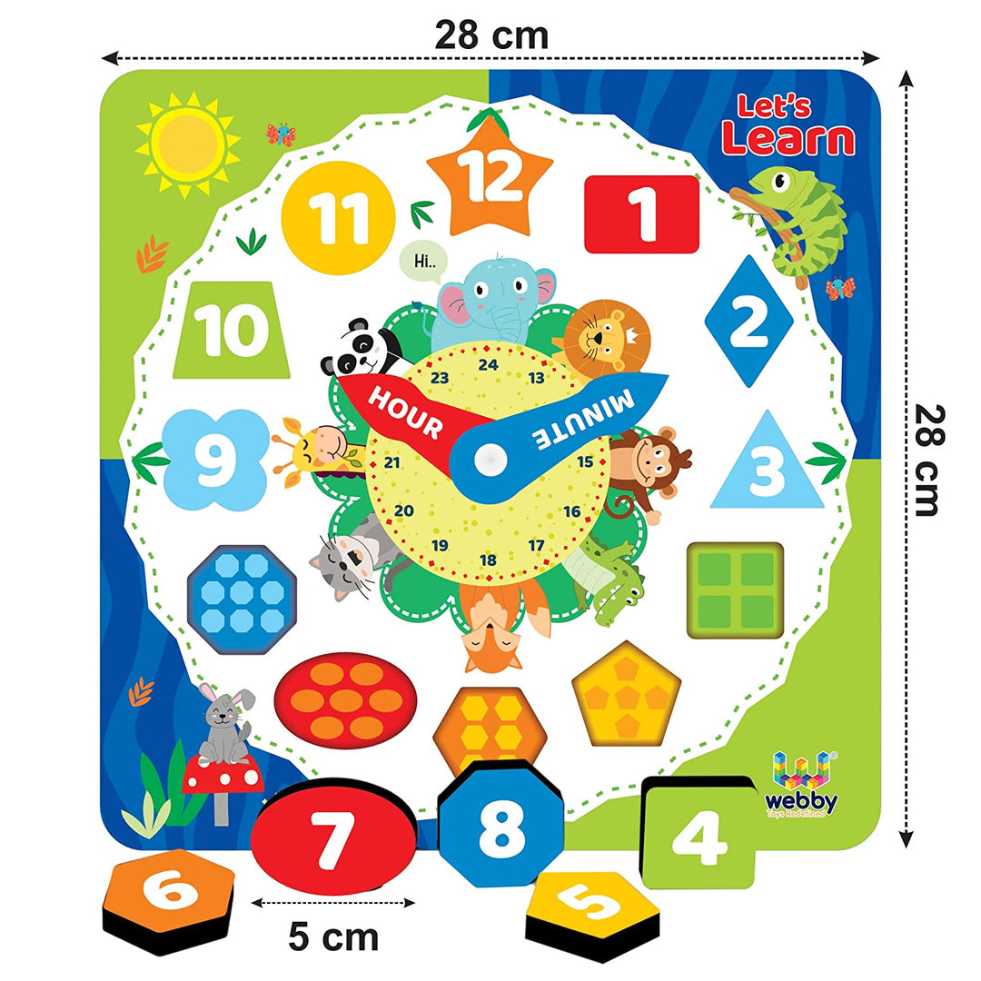 Webby Wooden Early Educational Teaching Clock-Time & Shapes Sorting Toy