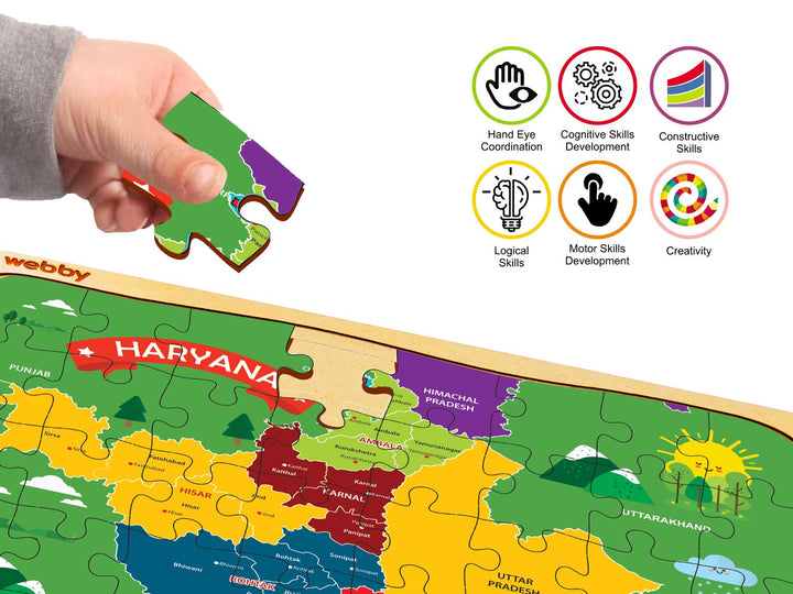 Webby Haryana Map Wooden Floor Puzzle, 40 Pcs