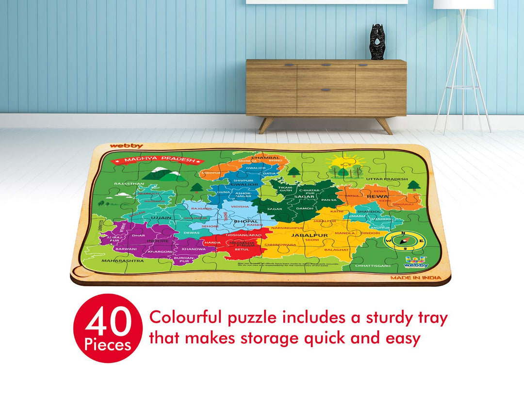Webby Madhya Pradersh Map Wooden Floor Puzzle, 40 Pcs