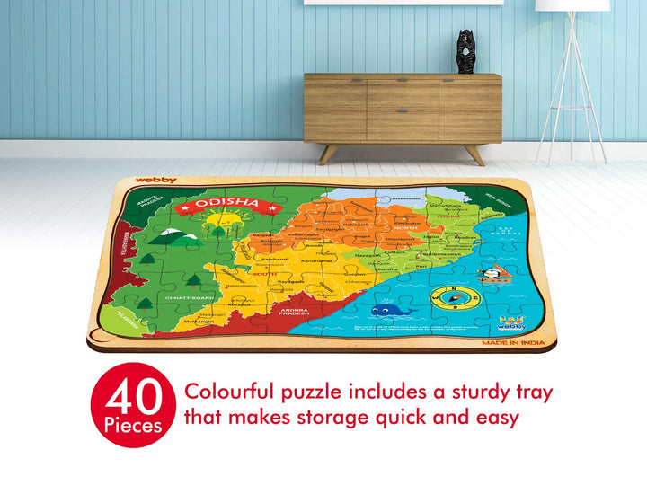 Webby Odisha Map Wooden Floor Puzzle, 40 Pcs