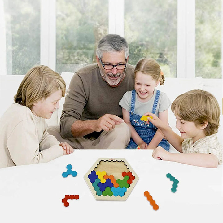 Webby Hexagonal Wooden Tetris Brain Teaser Puzzle