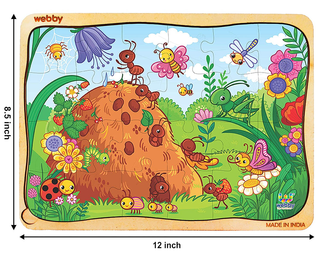 Webby Colourful Bugs Wooden Jigsaw Puzzle, 24pcs, Multicolor