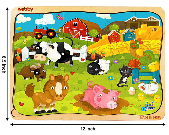 Webby Cartoon Farm Animals Wooden Jigsaw Puzzle, 24pcs, Multicolor
