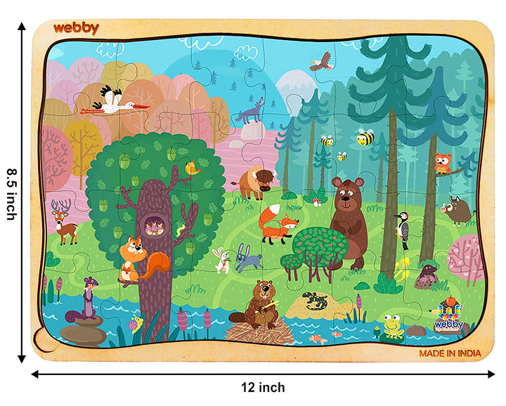 Webby Cartoon Jungle Wooden Jigsaw Puzzle, 24pcs, Multicolor