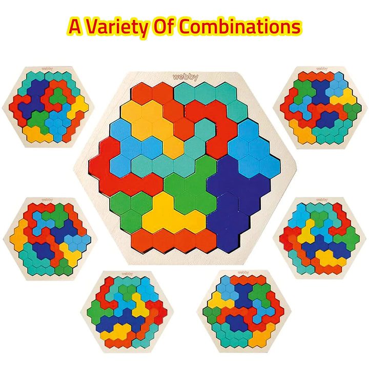 Webby Hexagonal Wooden Tetris Brain Teaser Puzzle
