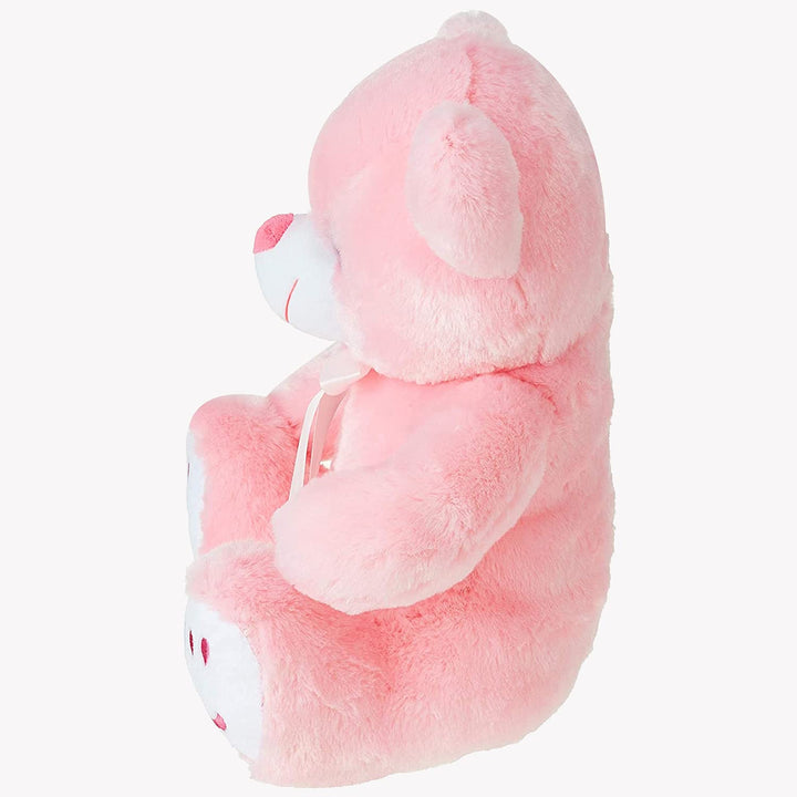 Webby Plush Cute Sitting Teddy Bear Soft Toys with Neck Bow and Foot Print, Pink 35 cm