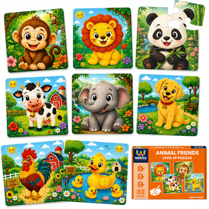 Webby Animal Friends Level Up Jigsaw Puzzle for Kids | 8 Puzzles in a Box, 3 Difficulty Levels, Age 2+ Years