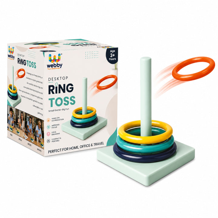 Webby Desktop Ring Toss Game for Kids and Adults | Ages 3+ Years, Hand-Eye Coordination, Compact & Portable, Family Bonding Game, Home, Office & Travel