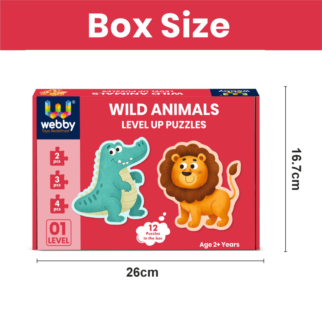 Webby Wild Animals Level Up Jigsaw Puzzles for Kids | 12 Puzzles in Box, 2 to 4 Piece Puzzles, Fine Motor Skills, Montessori Learning, Visual Recognition