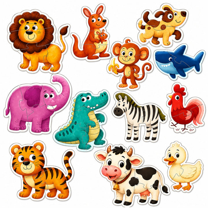 Webby Wild Animals Level Up Jigsaw Puzzles for Kids | 12 Puzzles in Box, 2 to 4 Piece Puzzles, Fine Motor Skills, Montessori Learning, Visual Recognition