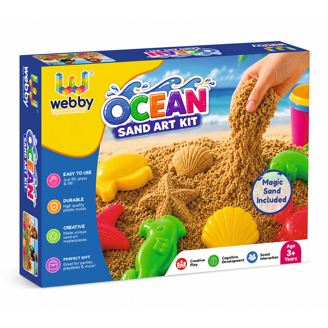 Webby Ocean Sand Art Kit with Magic Sand and Moulds | Ages 3+ Years, Ocean Animal Moulds, Sensory Play, Boosts Creativity, Fine Motor Skills