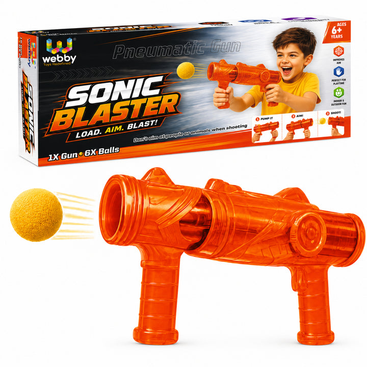 Webby Sonic Blaster Toy Gun with Soft Foam Balls for Kids | Ages 6+, Dual Grip Design, Easy Pump Action, Indoor & Outdoor Play, Lightweight Visit the Webby Store
