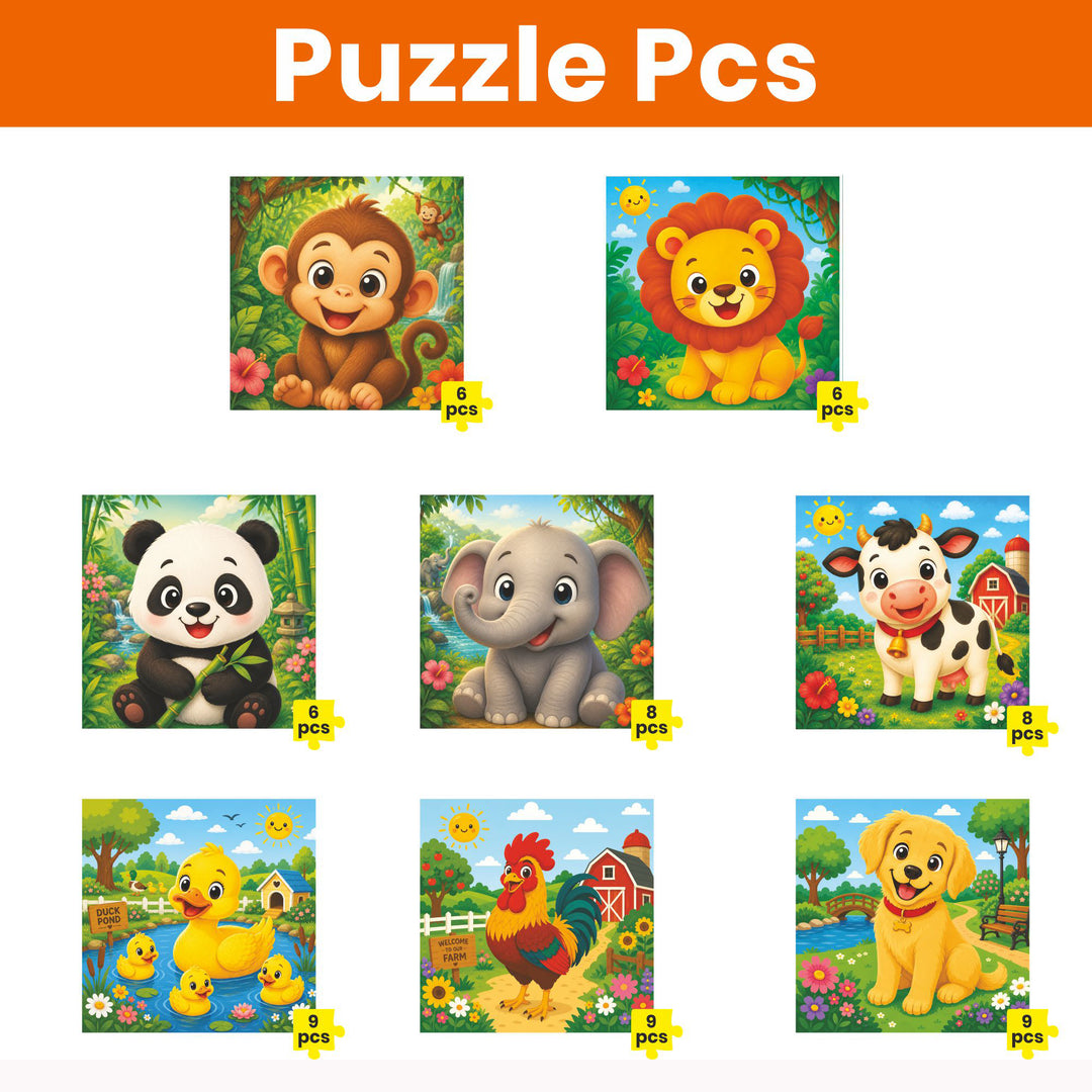Webby Animal Friends Level Up Jigsaw Puzzle for Kids | 8 Puzzles in a Box, 3 Difficulty Levels, Age 2+ Years