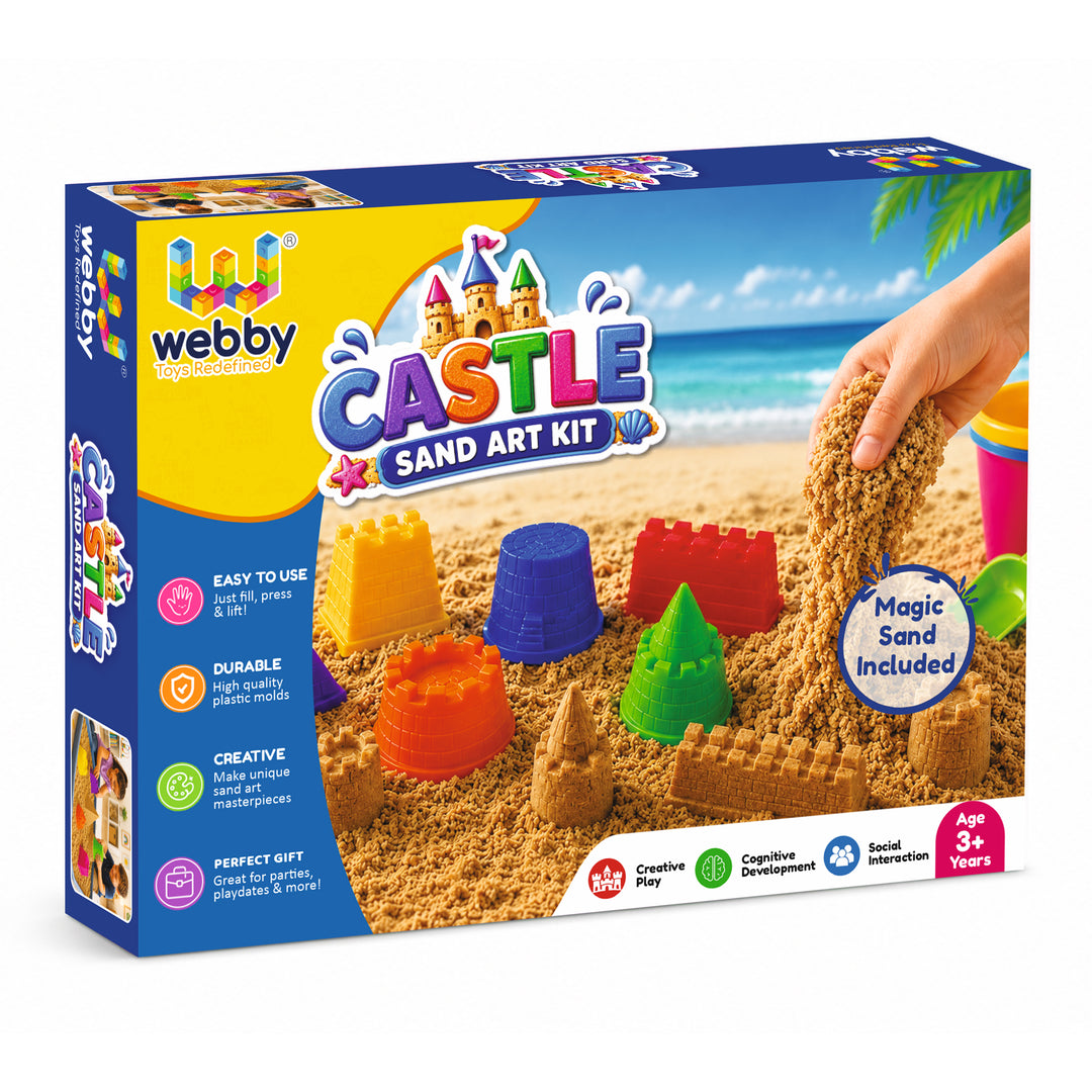 Webby Castle Sand Art Kit with Magic Sand and Moulds | Ages 3+ Years, Castle Moulds Included, Sensory Play