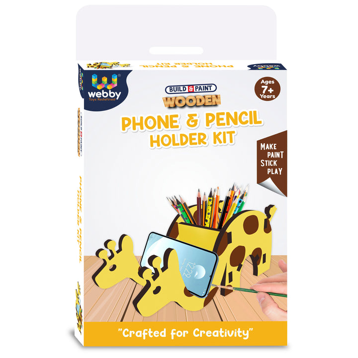 Webby Wooden DIY Paint Giraffe Pen and Pencils Holder Art and Craft Toy | Birthday Return Gift | Colour Paint Activity Kit for Kids