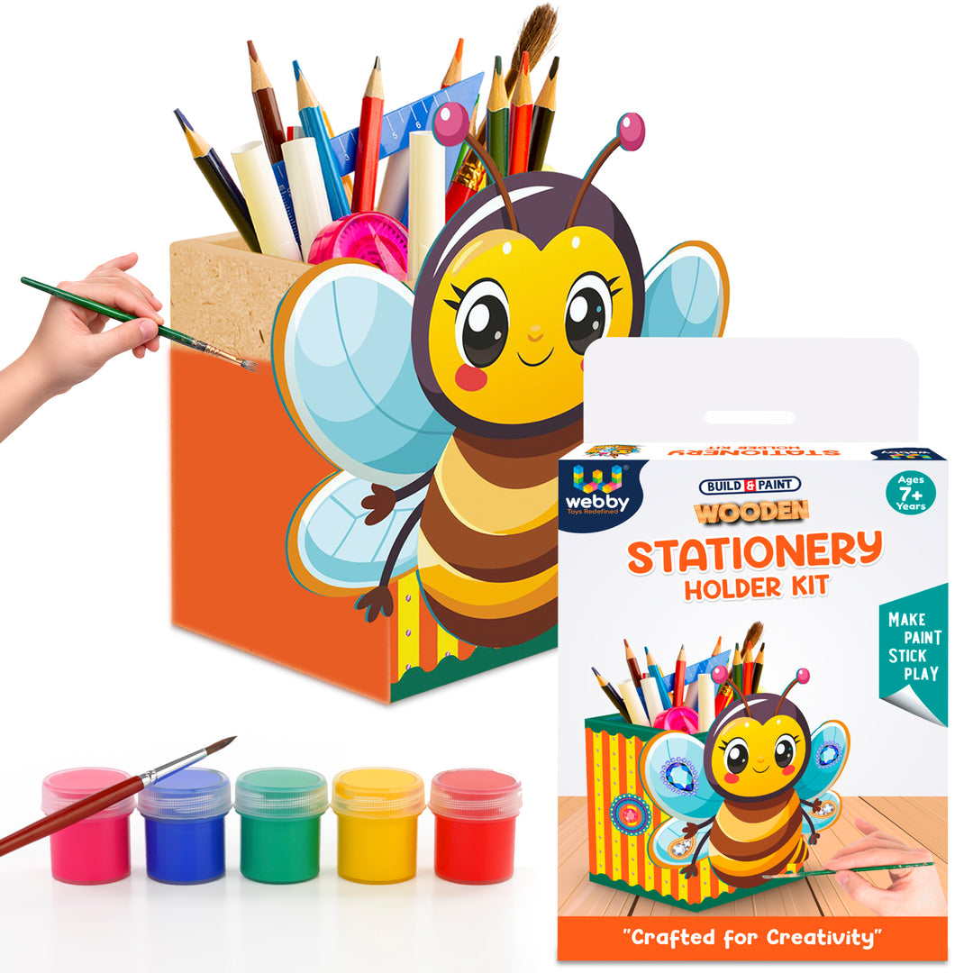 Webby Wooden DIY Paint Stationery Holder Art and Craft Toy | Birthday Return Gift | Colour Paint Activity Kit for Kids