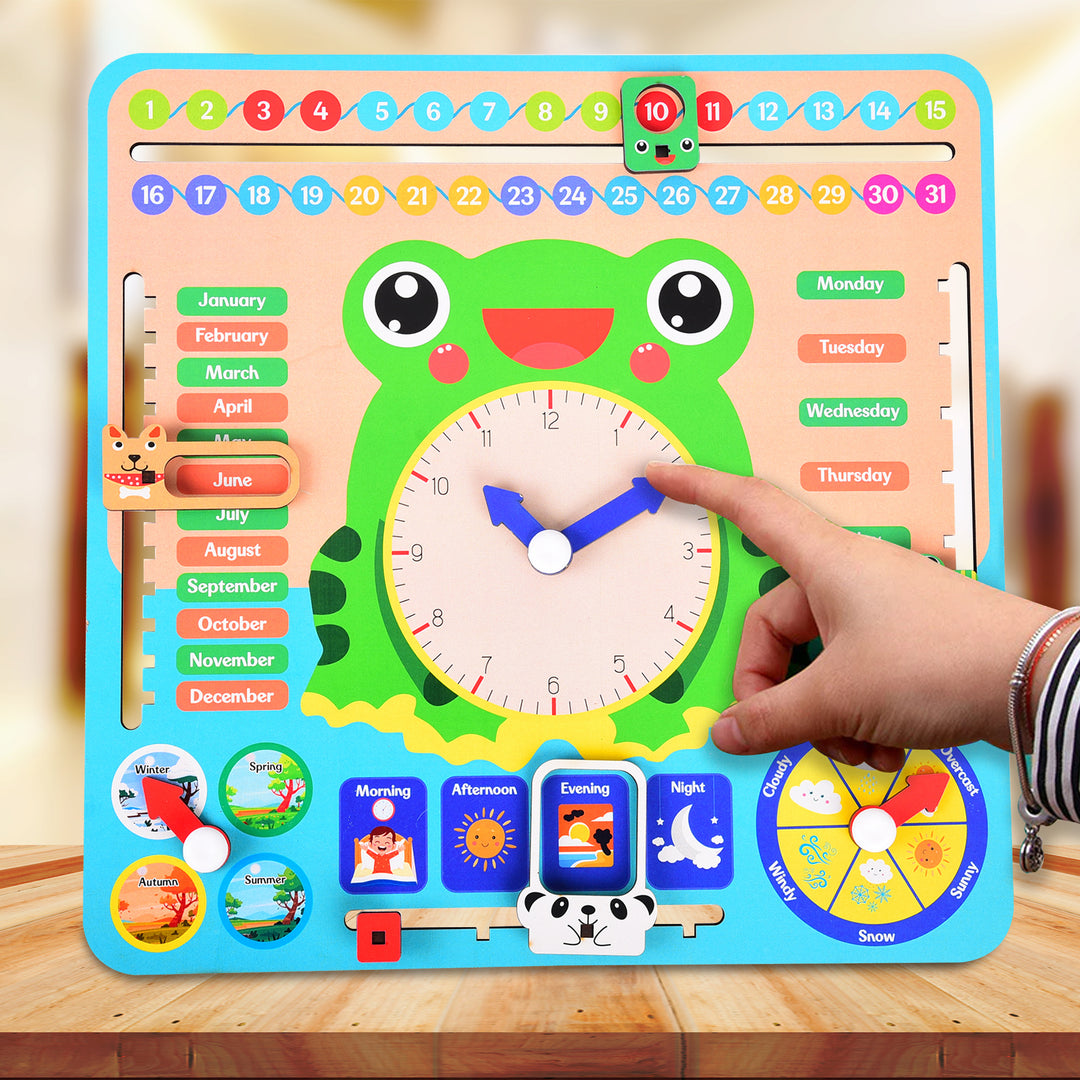 Webby Educational Frog Calendar | Learning Clock | Today's Date | Days of The Week | Months | Seasons | Weather | Learning Toys for Kids at Home | Preschool and Montessori Classroom Calendar
