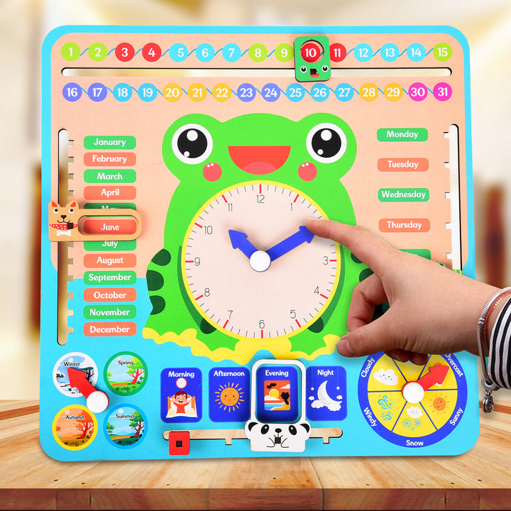 Webby Educational Frog Calendar | Learning Clock | Today's Date | Days of The Week | Months | Seasons | Weather | Learning Toys for Kids at Home | Preschool and Montessori Classroom Calendar