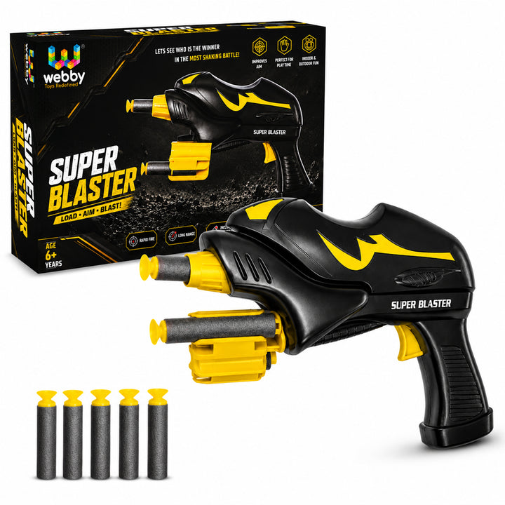 Webby Super Blaster Toy Gun with Soft Foam Bullets for Kids | Rapid Fire, Rotating Drum, Ergo-Trigger, Age 6+ Years, Indoor & Outdoor Fun