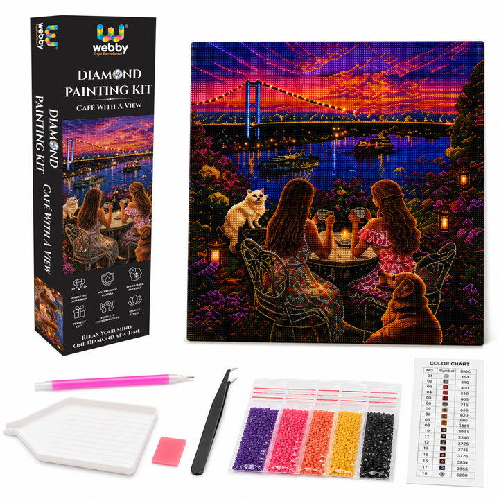 Webby Café with a View 5D Diamond Painting Kit | DIY Art and Craft, 5D Crystal Diamonds, Waterproof Canvas, Includes All Tools, Stress Relief Activity