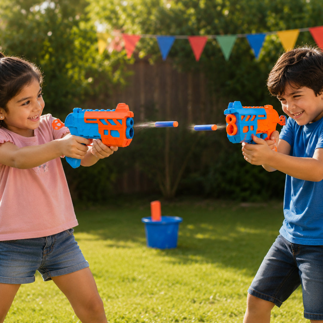 Webby Double Trouble Blaster Toy Gun with Soft Foam Bullets for Kids | 2 Guns Included, 8 Balls & 3 Darts, Dart & Ball Fury, For Ages 3+, 2-Player Battle Set