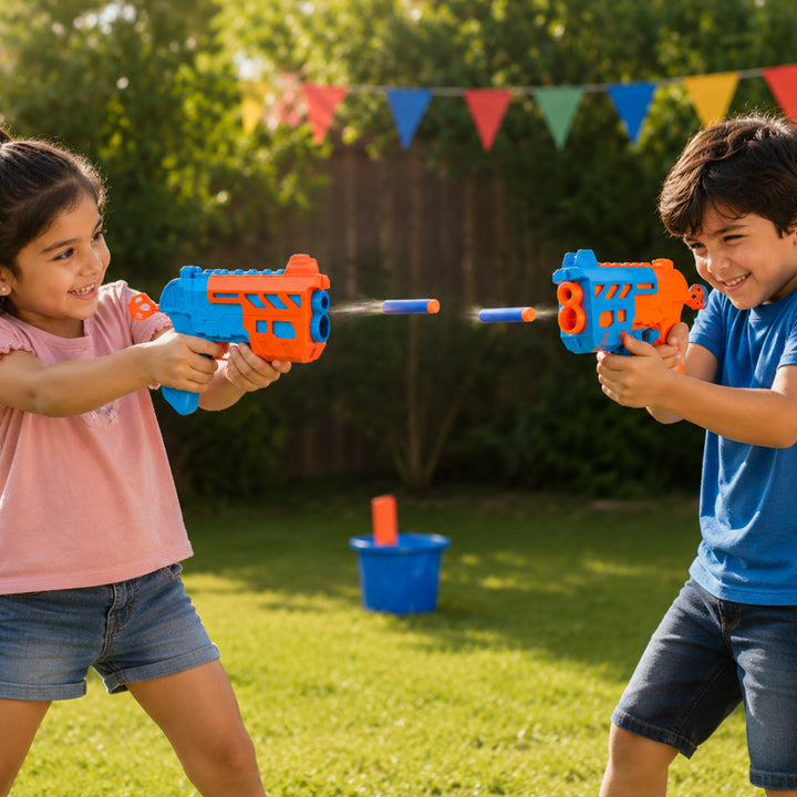 Webby Double Trouble Blaster Toy Gun with Soft Foam Bullets for Kids | 2 Guns Included, 8 Balls & 3 Darts, Dart & Ball Fury, For Ages 3+, 2-Player Battle Set