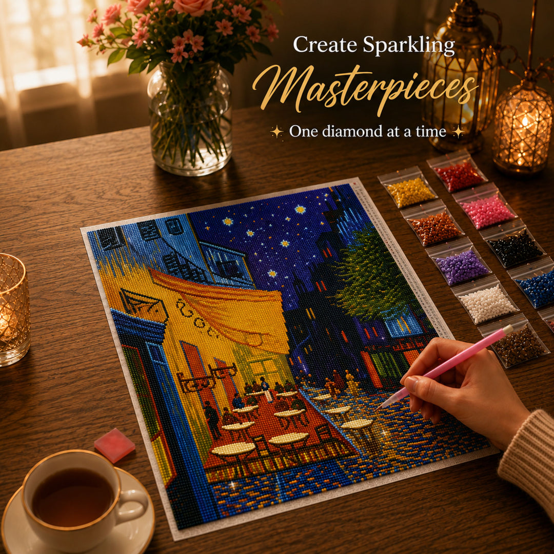 Webby Café Night 5D Diamond Painting Kit | Waterproof Canvas, 5D Diamond Beads, Includes Pen & Tweezer, Stress Relieving, For All Ages