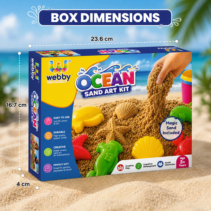 Webby Ocean Sand Art Kit with Magic Sand and Moulds | Ages 3+ Years, Ocean Animal Moulds, Sensory Play, Boosts Creativity, Fine Motor Skills