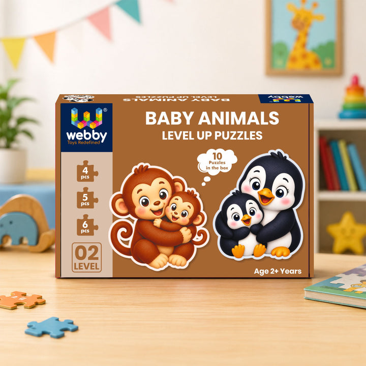 Webby Baby Animals Level Up Jigsaw Puzzle for Kids | 10 Puzzles in 1 Box, 4-6 Pieces per Puzzle, Age 2+ Years