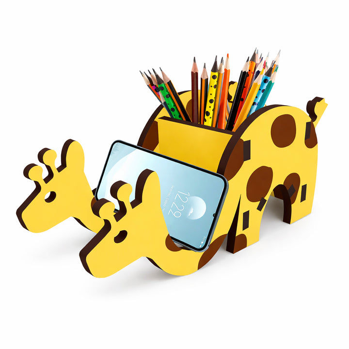 Webby Wooden DIY Paint Giraffe Pen and Pencils Holder Art and Craft Toy | Birthday Return Gift | Colour Paint Activity Kit for Kids