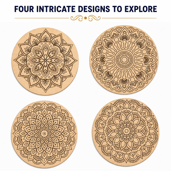Webby DIY Art and Craft Wooden Mandala Coaster Set | Ages 7+ Years, Includes Paints & Brush, Pre-Engraved Designs, Eco-Friendly Wood, Display Stand Included