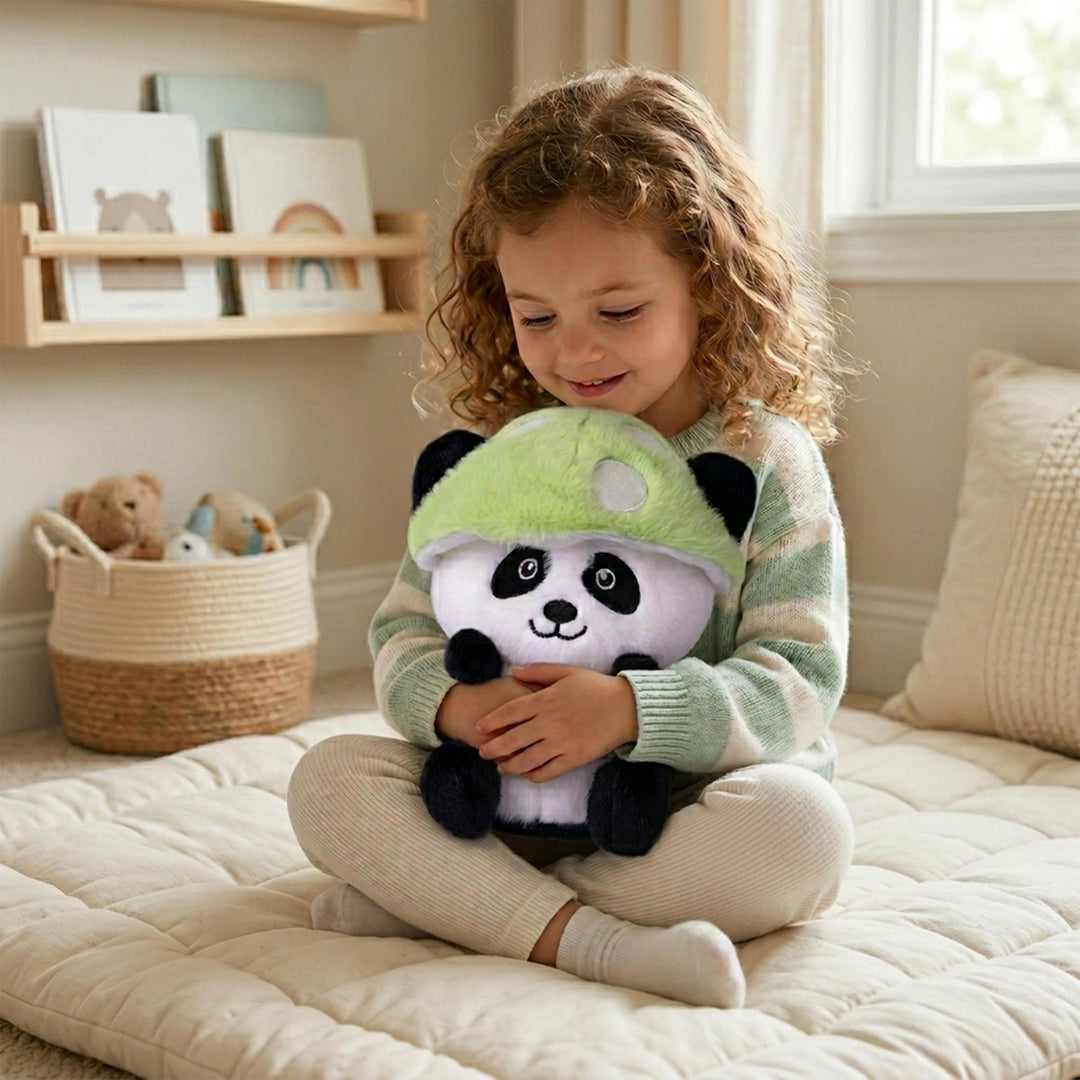 Webby Plush Mushroom-Capped Panda Soft Toy | Soft & Huggable, Ideal Nursery Decor, Green Mushroom Cap, For Kids