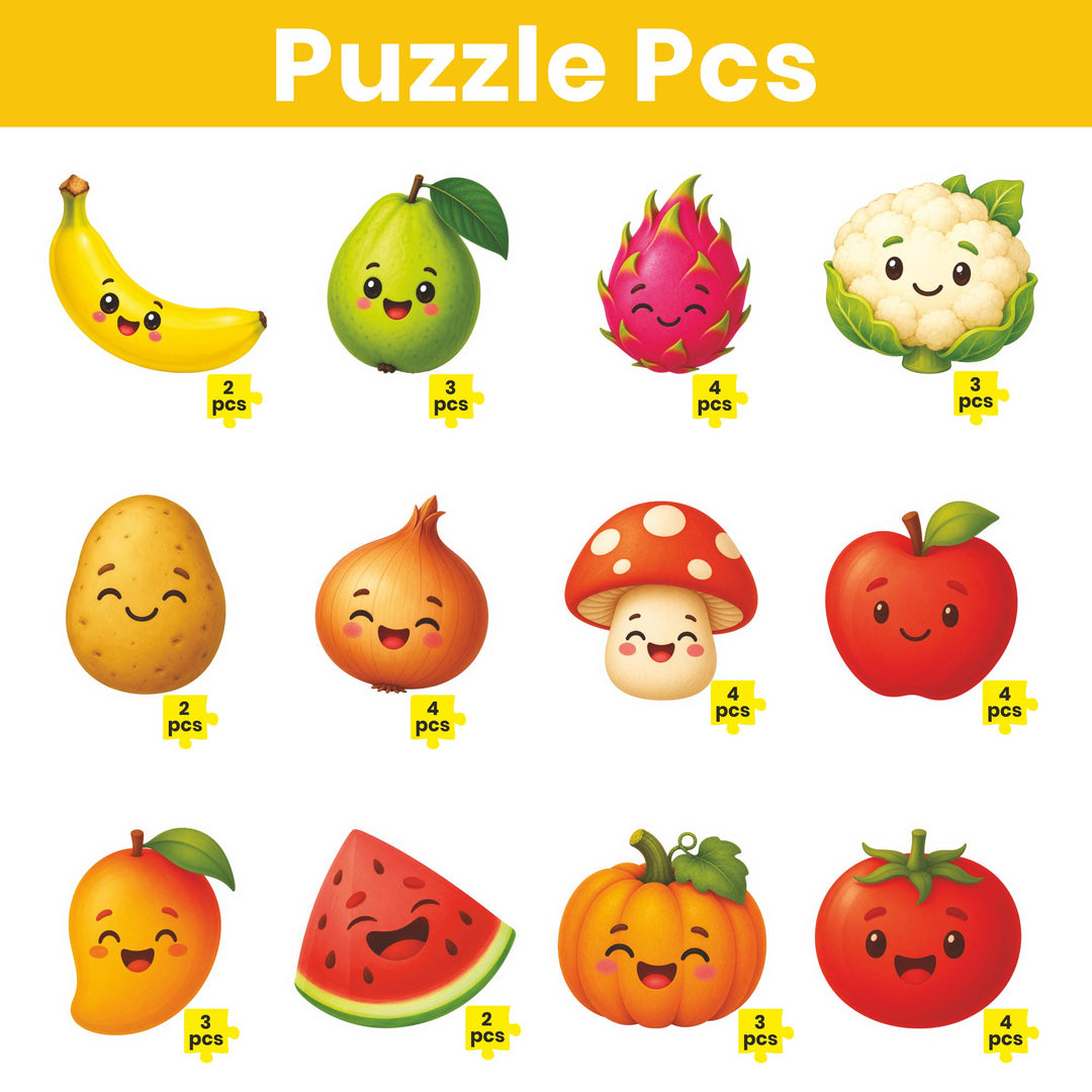 Webby Fruits and Vegetables Level Up Jigsaw Puzzle for Kids | 12 Puzzles in Box, Ages 2+ Years, Montessori Learning, 2-4 Piece Puzzles, Develops Motor Skills