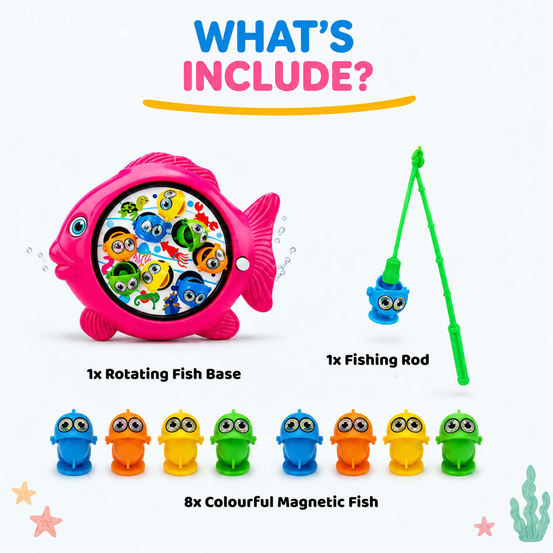 Webby Manual Rotating Magnetic Fishing Game for Kids | Magnetic Fish, Includes Fishing Rod