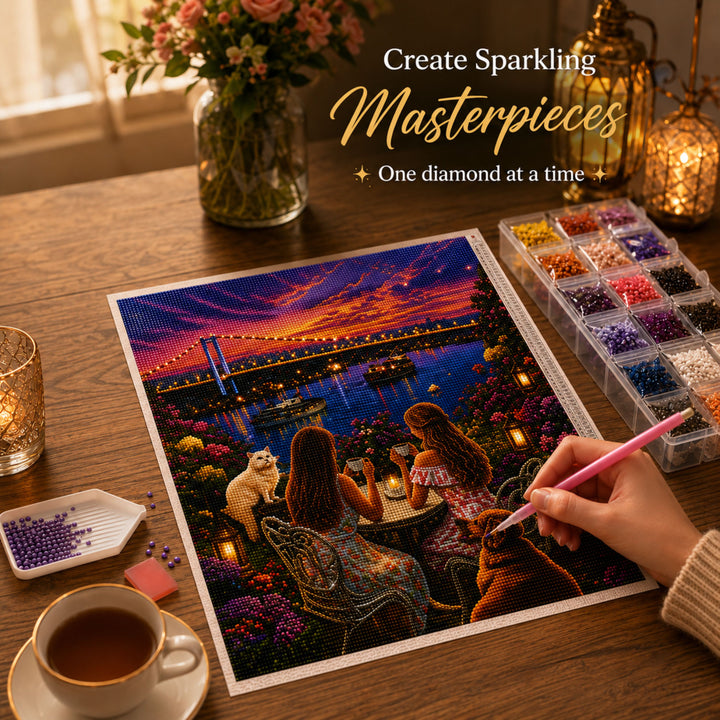 Webby Café with a View 5D Diamond Painting Kit | DIY Art and Craft, 5D Crystal Diamonds, Waterproof Canvas, Includes All Tools, Stress Relief Activity